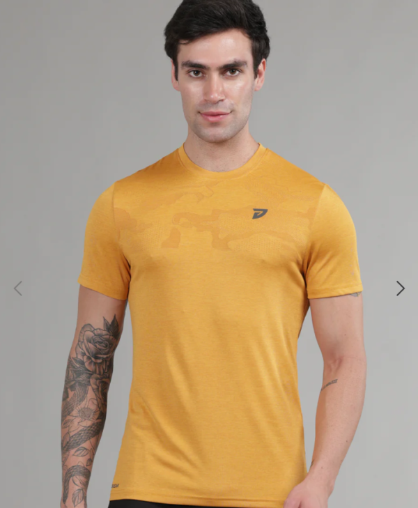 KA 53 Camouflage Jacquard Lycra Tshirt | Yellow