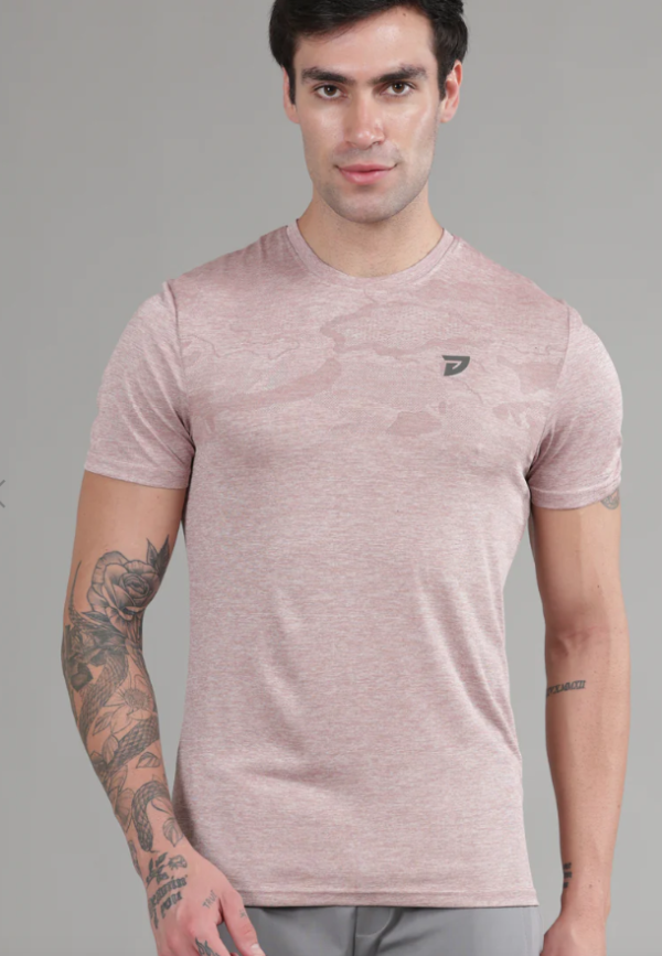 KA 53 Camouflage Jacquard Lycra Tshirt | Peach